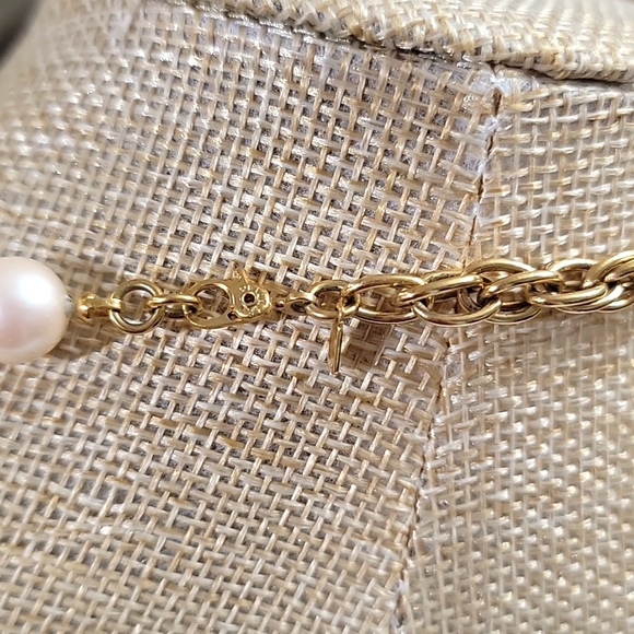 Monet Faux Pearl Gold-Tone Chain Long Vintage Necklace - Picture 4 of 6